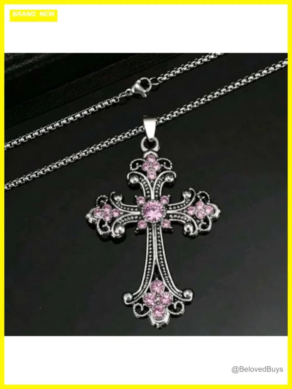 Chunky Gothic Cross Pendant Necklace Stainless Steel 24
